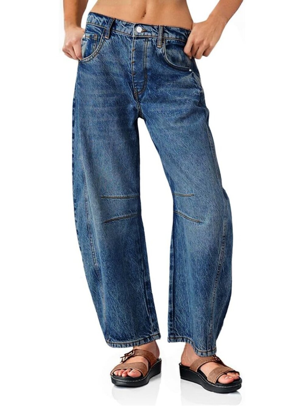 Vintage Wide Leg Boyfriend Jeans | Mid Rise Barrel Denim Ankle Pants for Women
